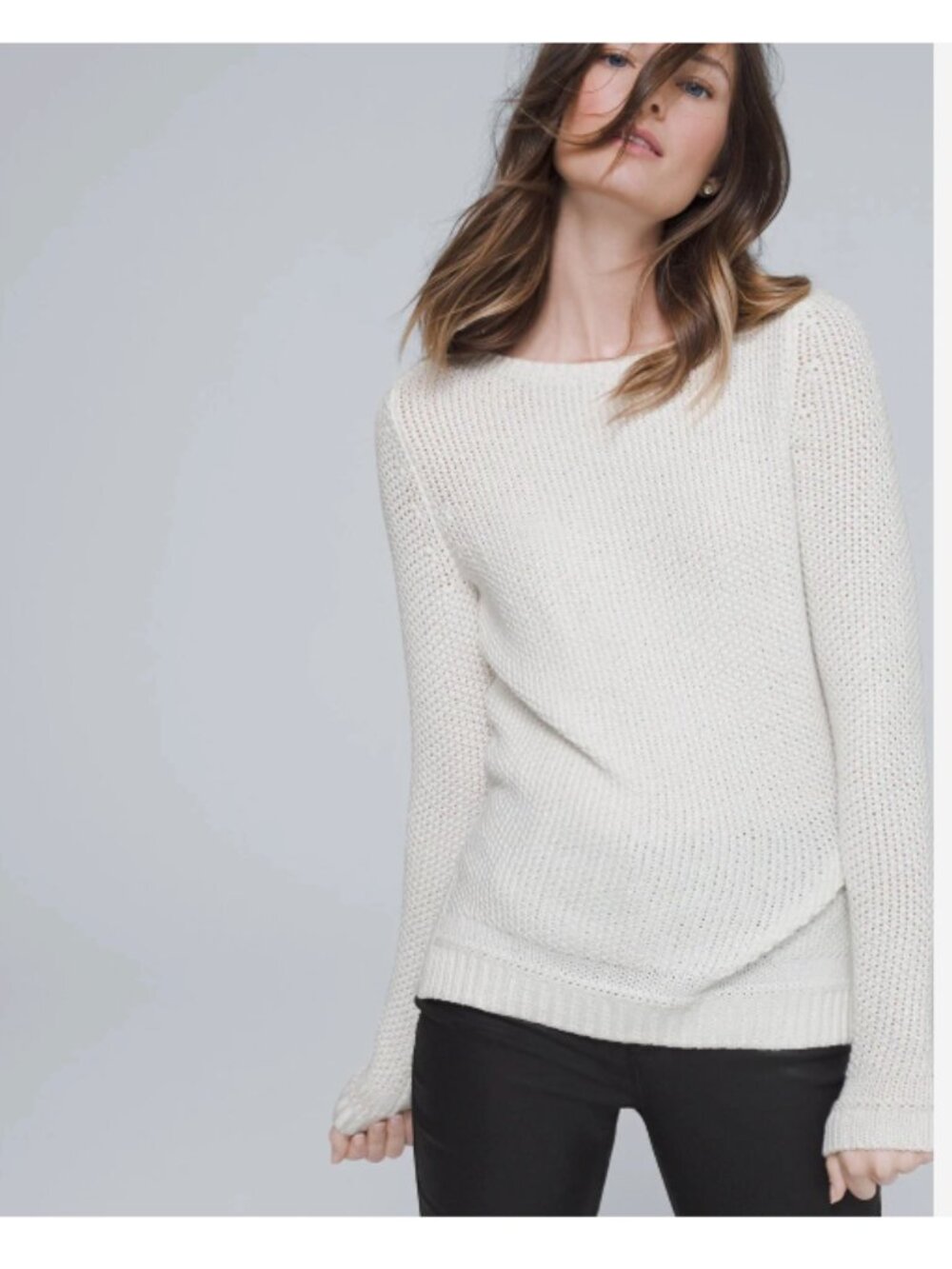 WHBM Sweater Womens XL White Chunky Knit Boat Neck Pullover